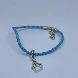 Blue braided paw print charm bracelet